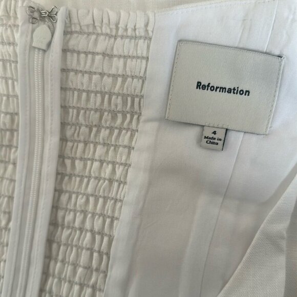 NEW Reformation Coucou Midi Linen Dress Puff Sleeves White | size 4 - Picture 8 of 12